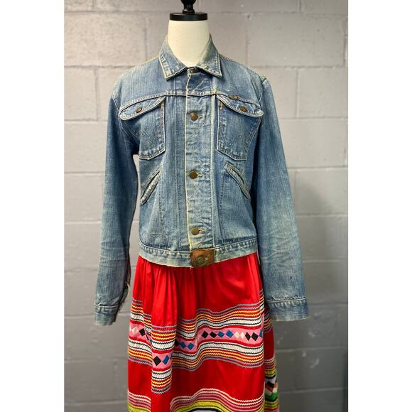 Vtg 1970s Wrangler Beaded Native American Med Wash Denim Jacket Honest Wear - Picture 15 of 16